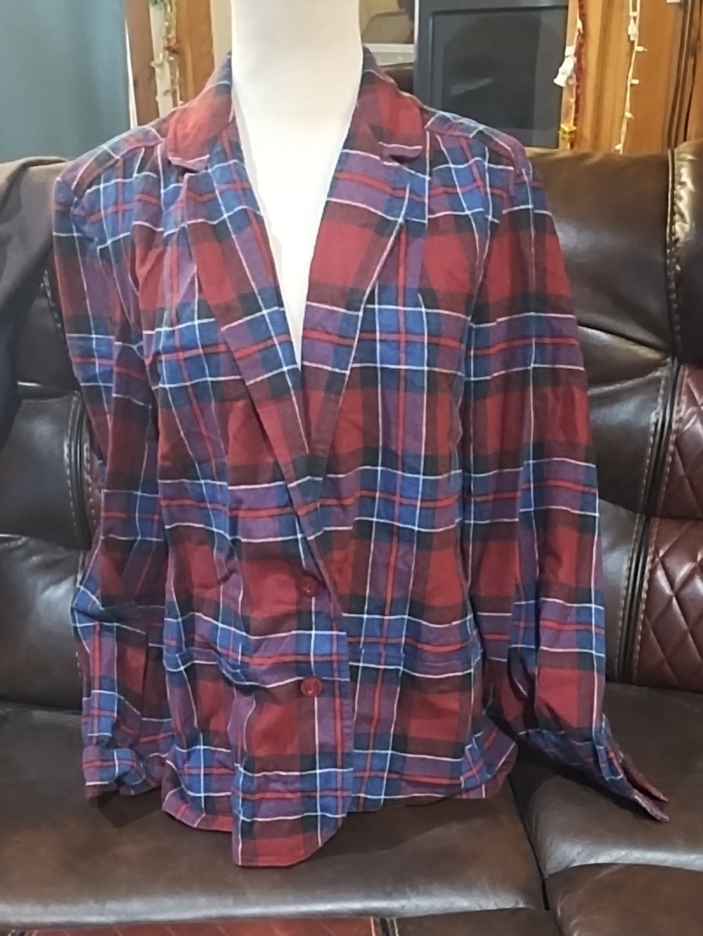 Plaid Women’s Blazer Jacket in Red & Blue